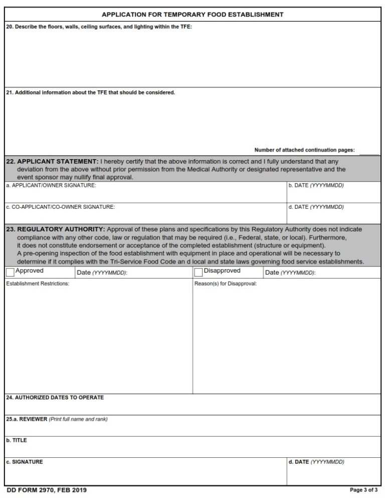 DD Form 2970 – Application for Temporary Food Establishment - DD Forms