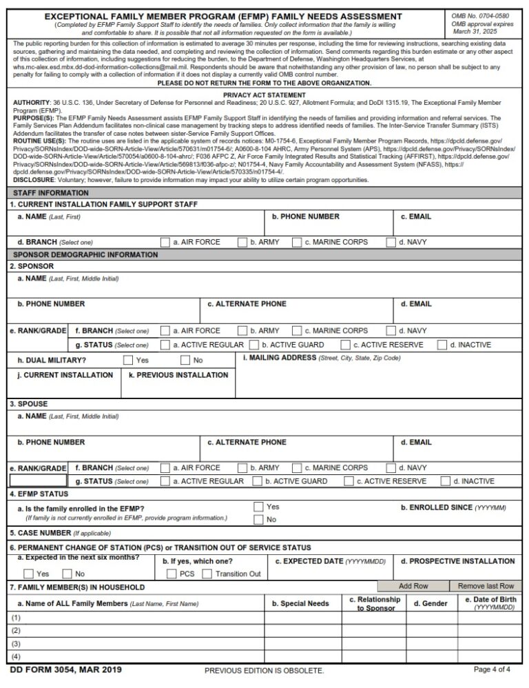 DD Form 3054 – Exceptional Family Member Program (EFMP) Family Needs ...