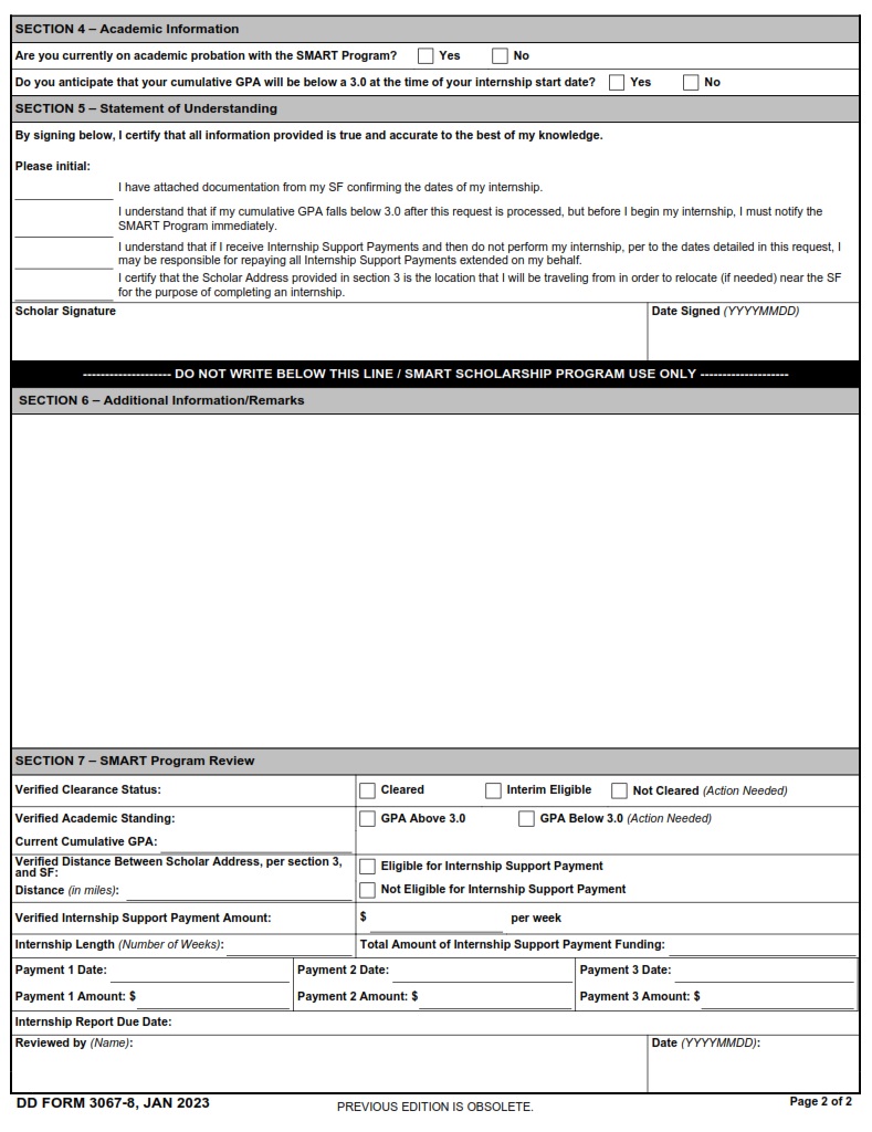 DD Form 3067 8 SMART Scholarship Recruitment Internship Request DD
