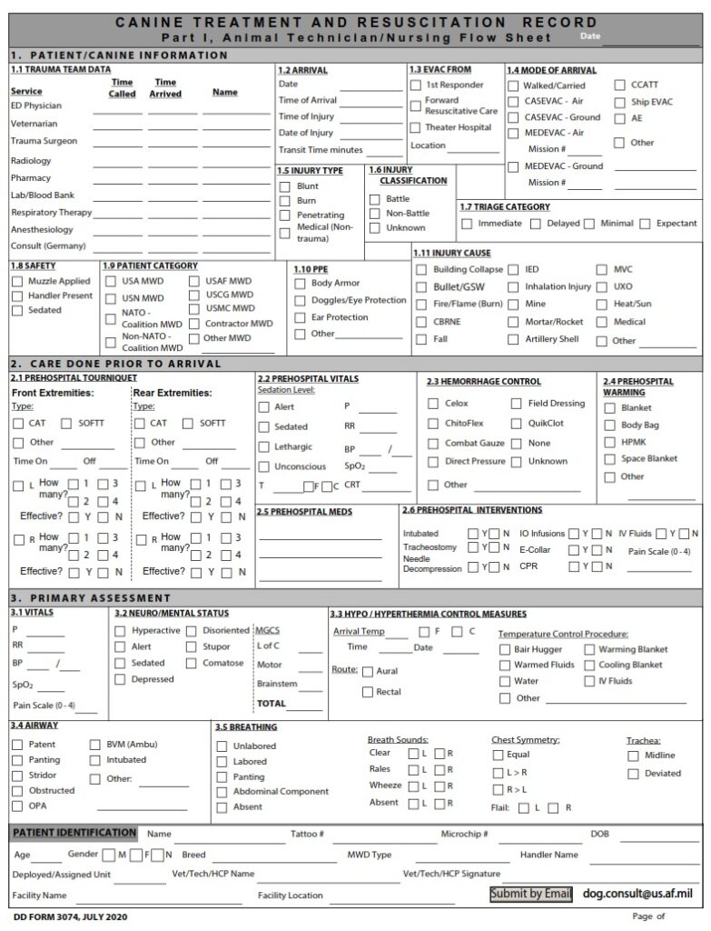 DD Form 3074 – Canine Treatment and Resuscitation Record - DD Forms