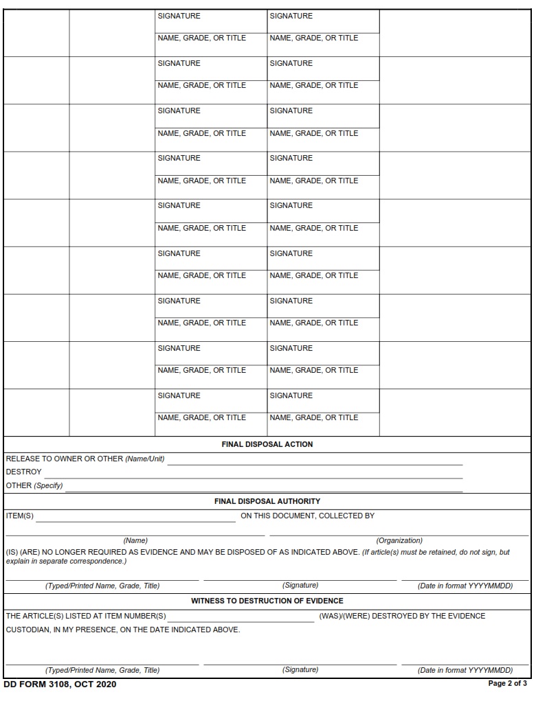 DD Form 3108 CBRN Sample Documentation And Chain Of Custody DD Forms