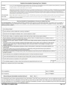 DD Form 3110 – Routine Immunization Screening Form: Pediatric - DD Forms