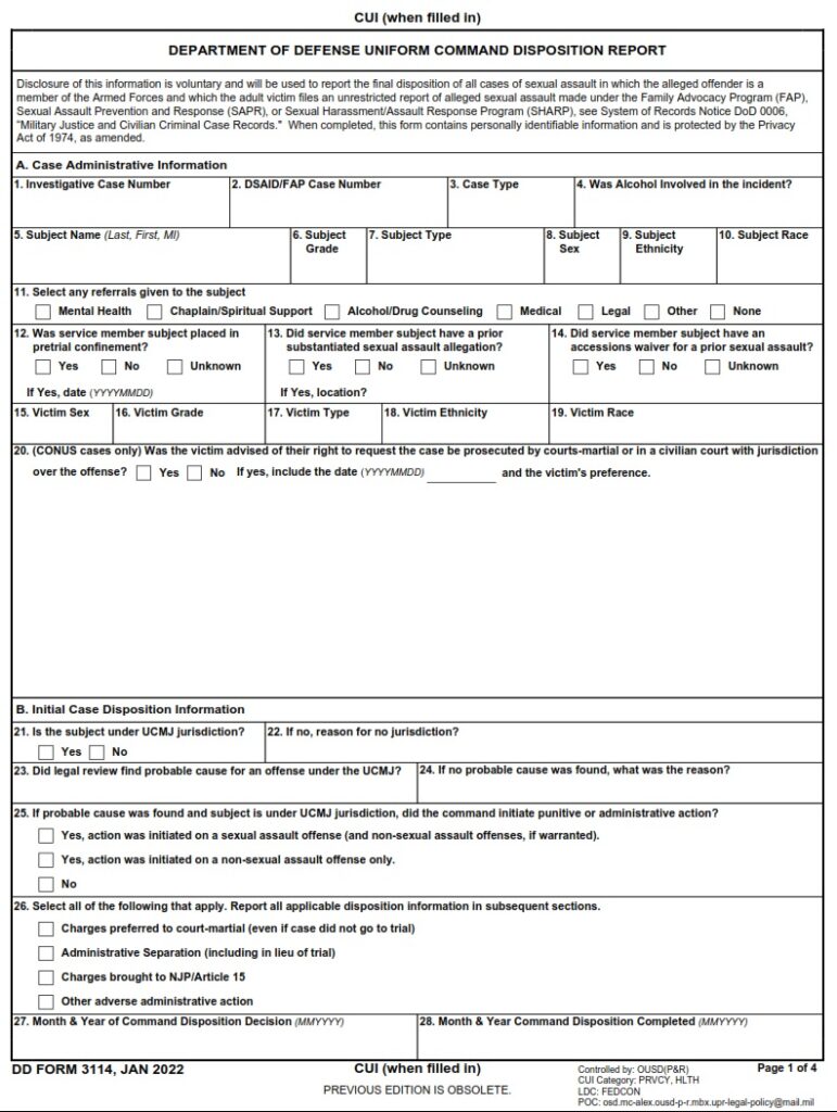 DD Form 3114 – Department of Defense Uniform Command Disposition Report ...