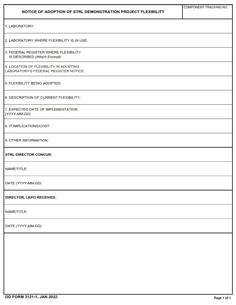 DD Form 3121-1 – Notice of Adoption of STRL Demonstration Project ...