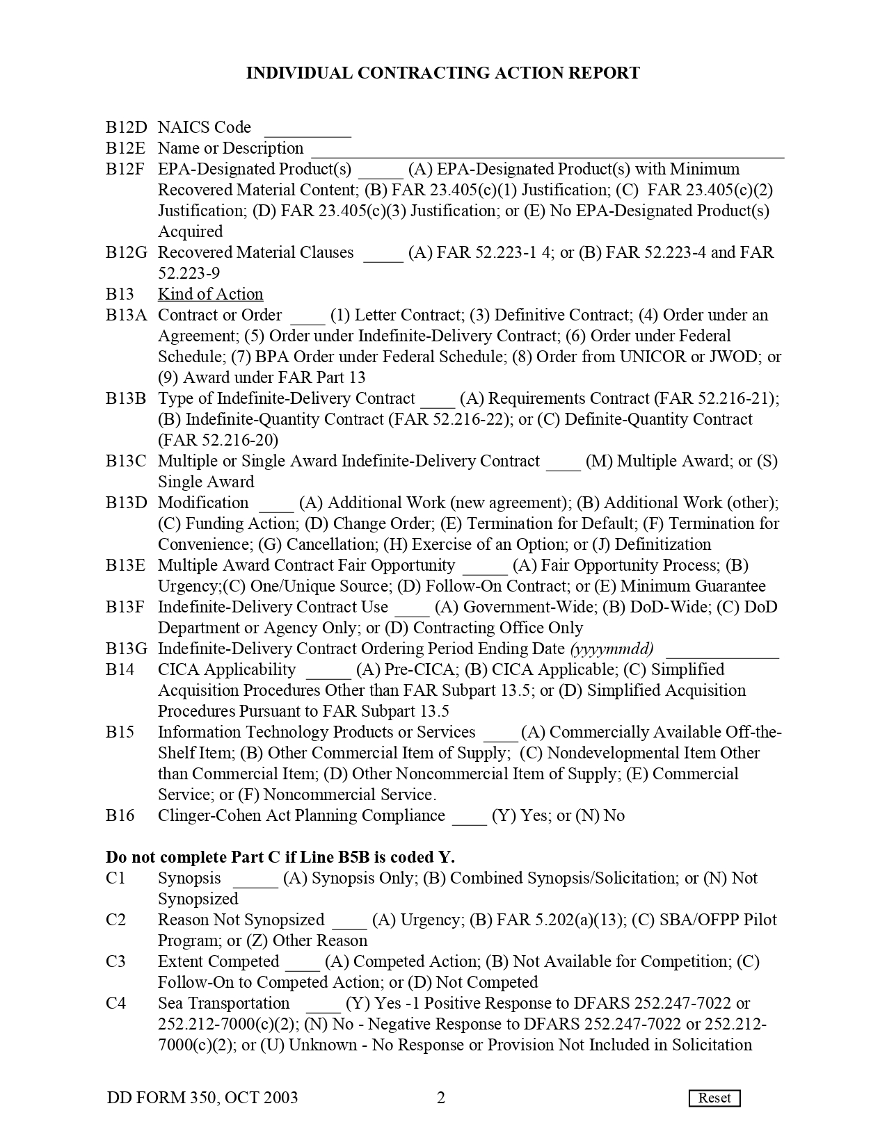 DD Form 350 Individual Contracting Action Report DD Forms