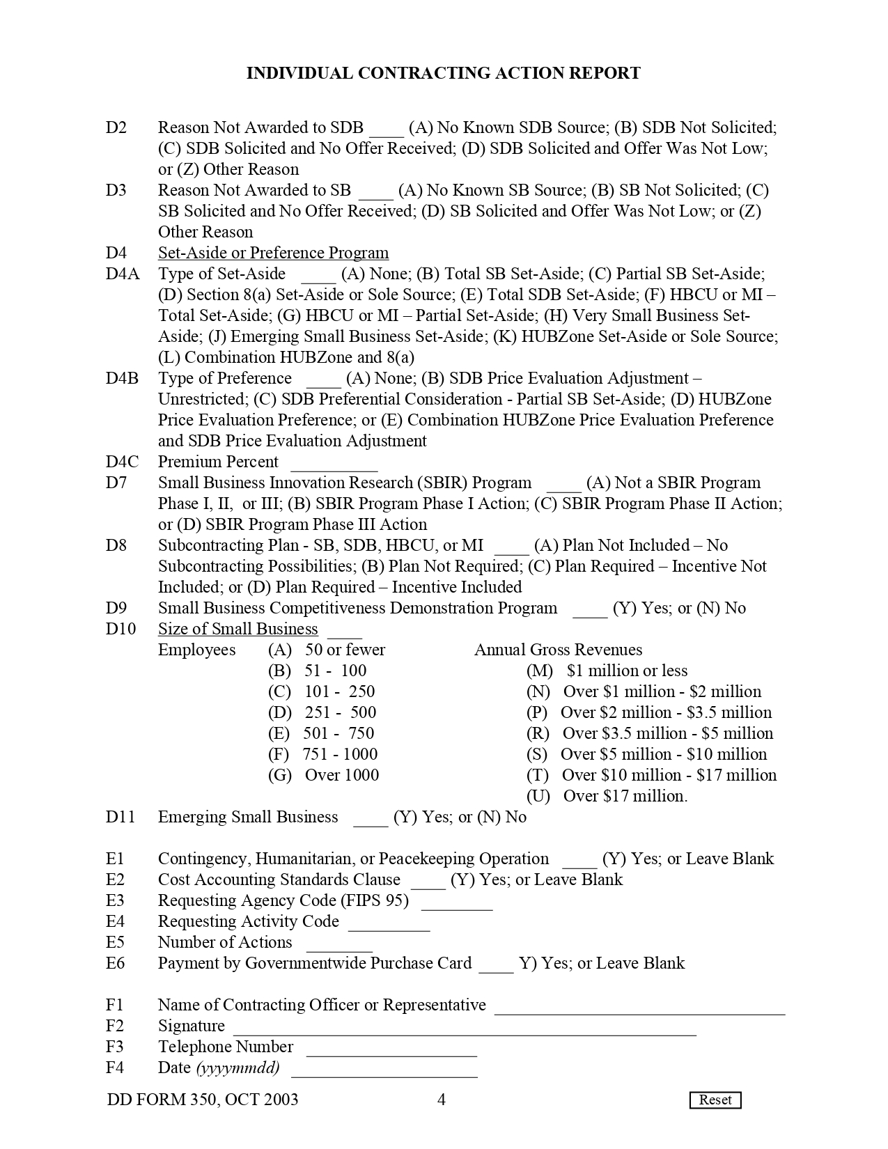 DD Form 350 Individual Contracting Action Report DD Forms