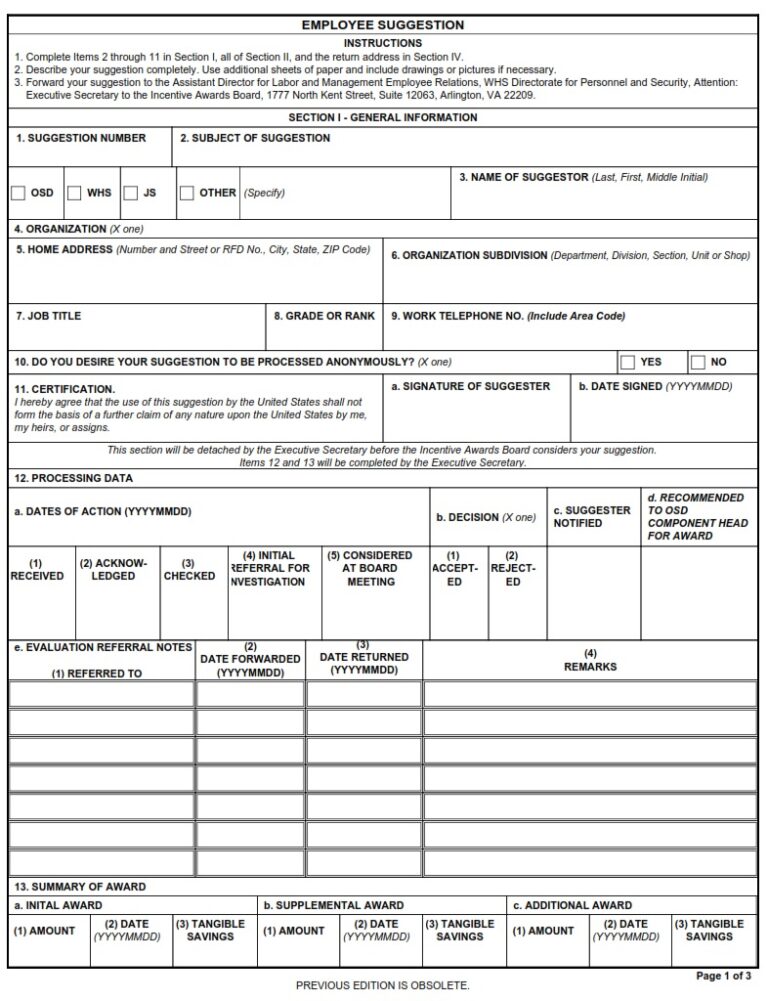 DD Form 355 – Employee Suggestion - DD Forms