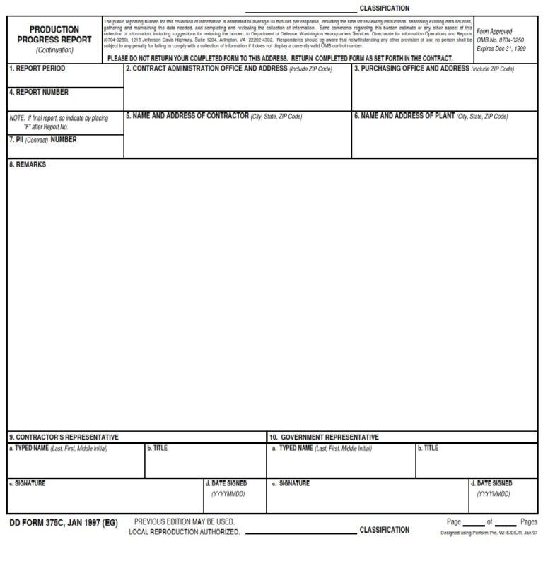 Dd Form 375c Production Progress Report Dd Forms 7636