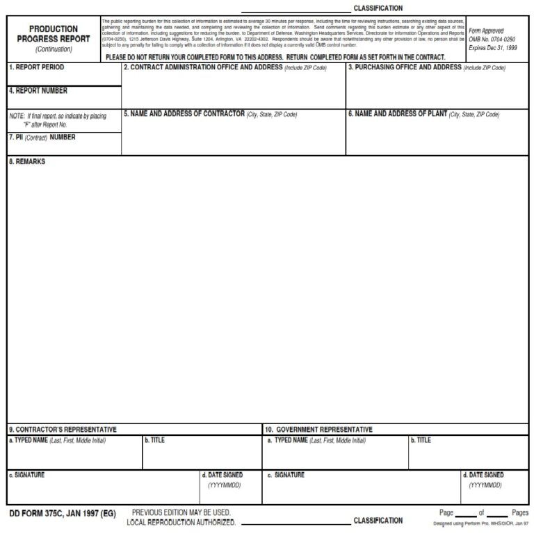 DD Form 375C Production Progress Report DD Forms