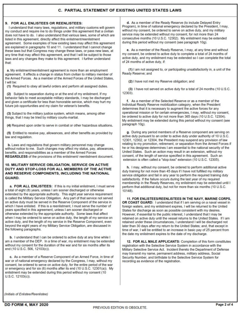 DD Form 4 Enlistment Reenlistment Document Armed Forces Of The United