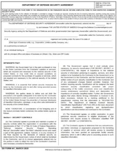 DD Form 441 – Department of Defense Security Agreement - DD Forms