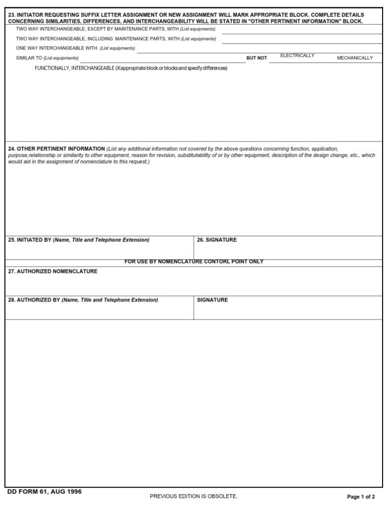 DD Form 61 – Request For Nomenclature - DD Forms