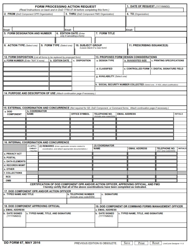 DD Form 67 – Form Processing Action Request - DD Forms