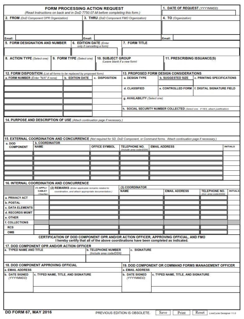 DD Form 67 Form Processing Action Request DD Forms